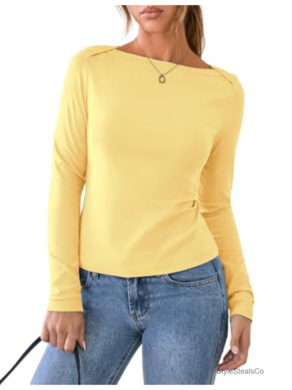 Women's Long Sleeve Boat Neck Fitted Cotton Stretch Tee